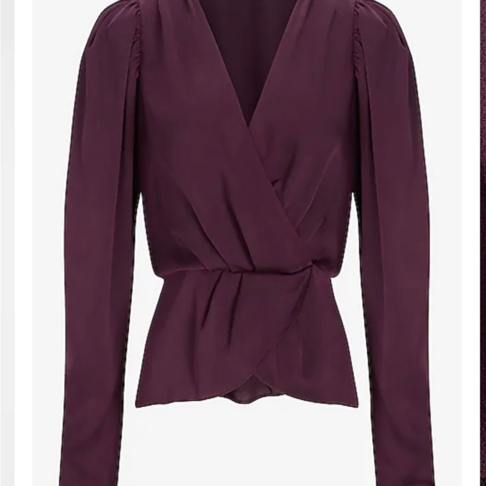 Express Satin Faux Wrap Front Peplum Top Medium.